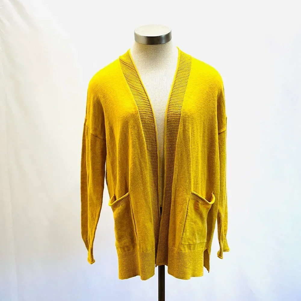 MADEWELL Women Long Sleeve Open Front Pockets Yellow Cardigan Sweater Size Small